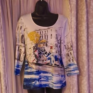 CHICOS WOMANS BLOUSE PRINT WITH JEWELS